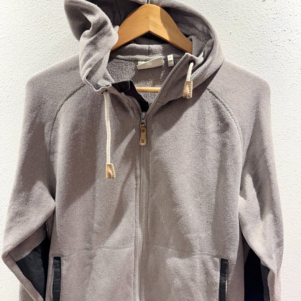 Fjällräven Övik Fleece Hoodie Men’s XL Gray Full Zip Hooded Jacket Elbow Patches